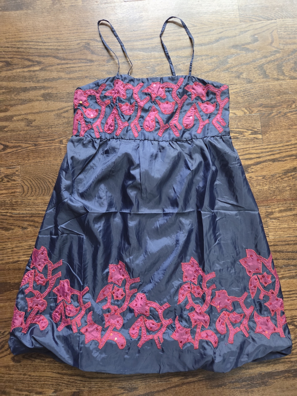 Angie Navy Spaghetti Strap Sequined Bubble Dress